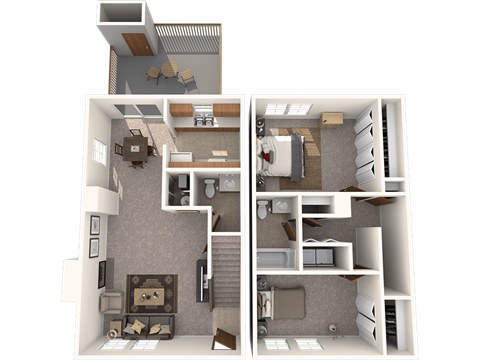 Floor plan for 2 beds, 1.5 baths, 1000 sqft